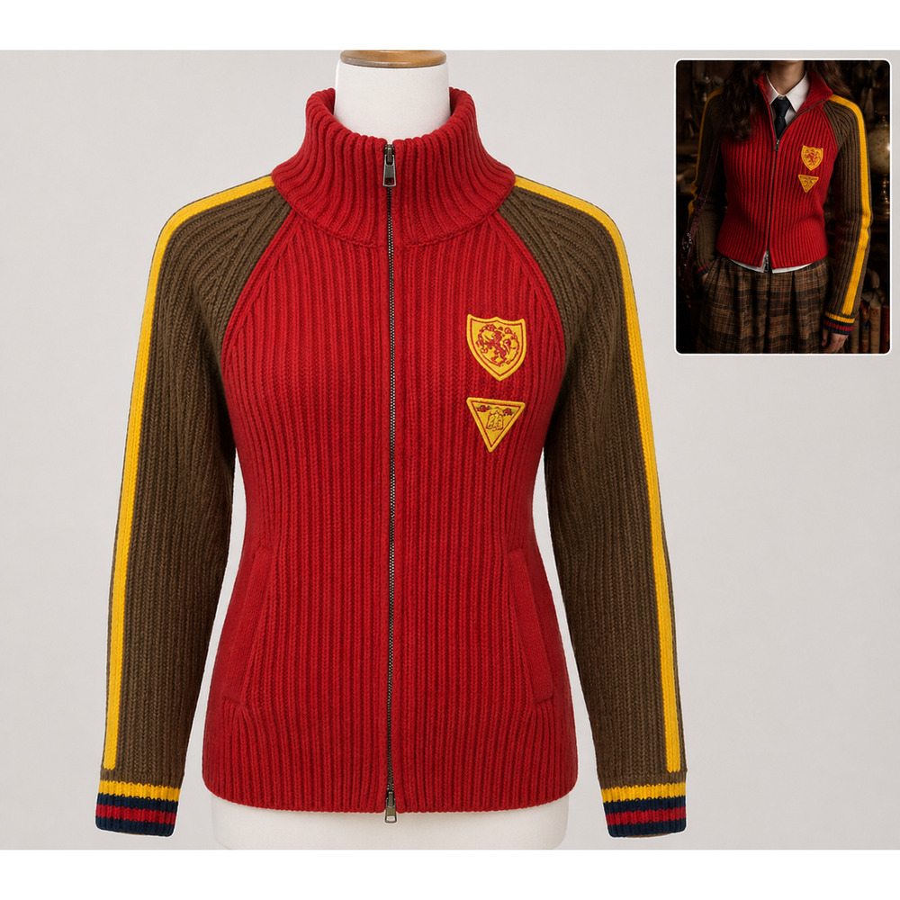 Retro Y2K Striped Knit Zip Up Sweater Jacket Crest Patch Casual Layer Lrg Jules